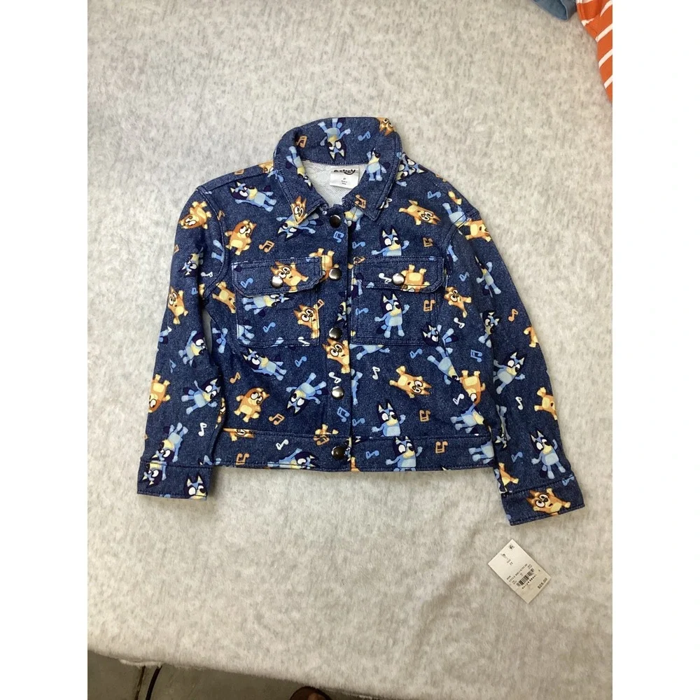Bluey Bingo Toddler Denim Jacket Blue All Over Print Cotton BBLUK7PCJD 3T NEW